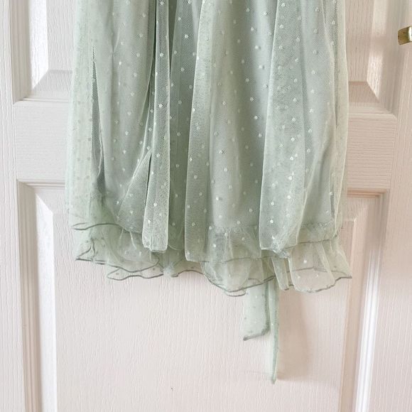 Allison & Kelly NWT Junior XS Pastel Green Ruffled Pokadot Dress with Ruffle Tri - Picture 3 of 11